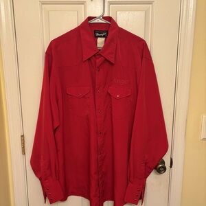 Wrangler Vibrant Red Bull Riding Western Casual Button Down Shirt